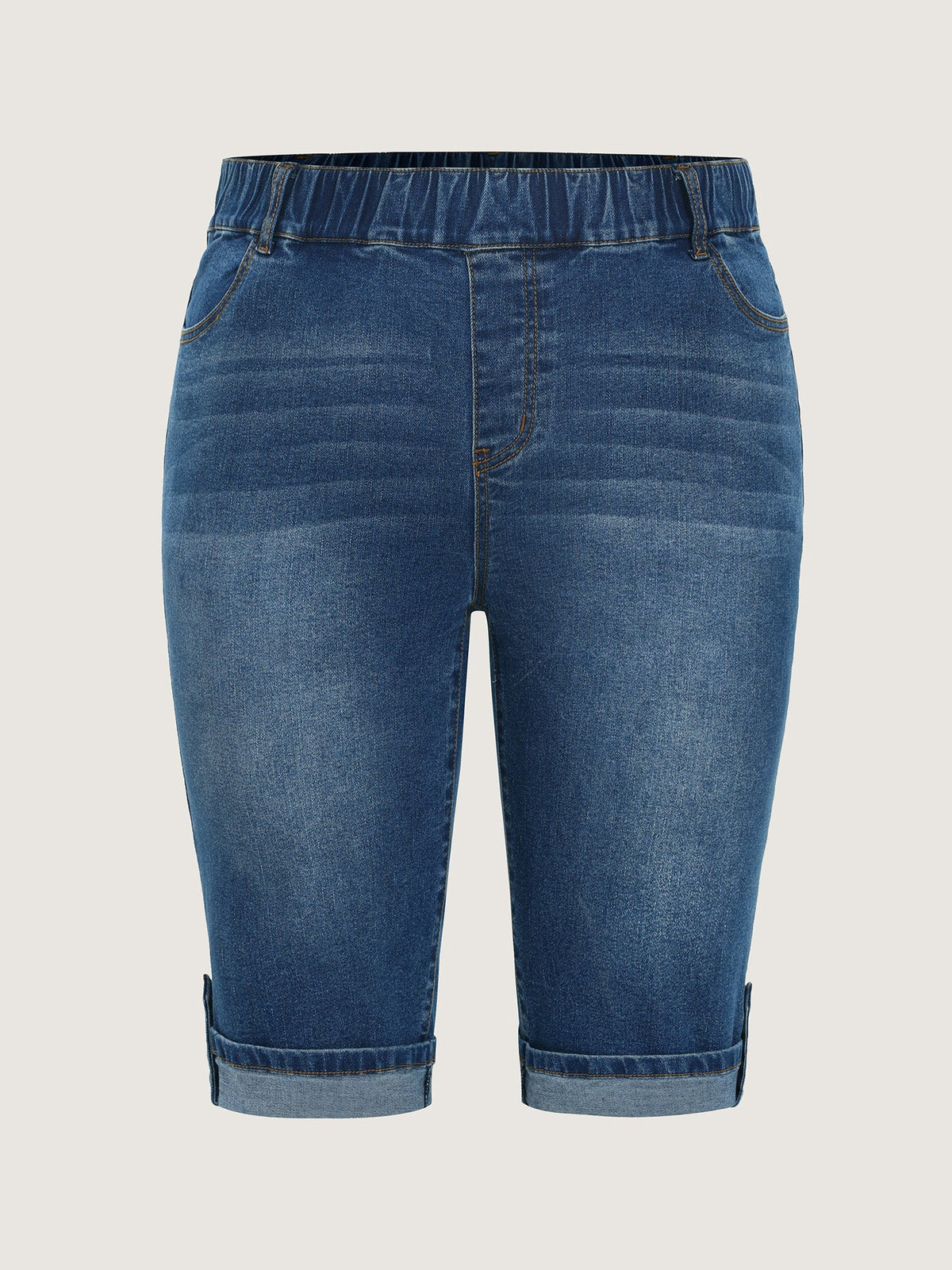 Pull-On Stretchy Denim Shorts