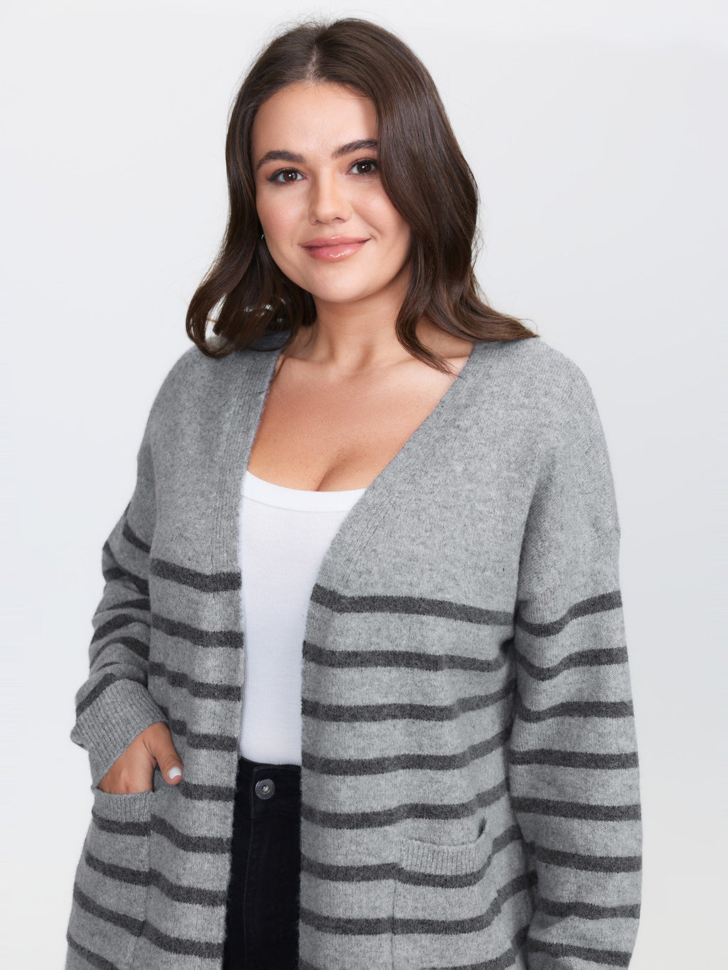 Striped Open-Front Knit Cardigan