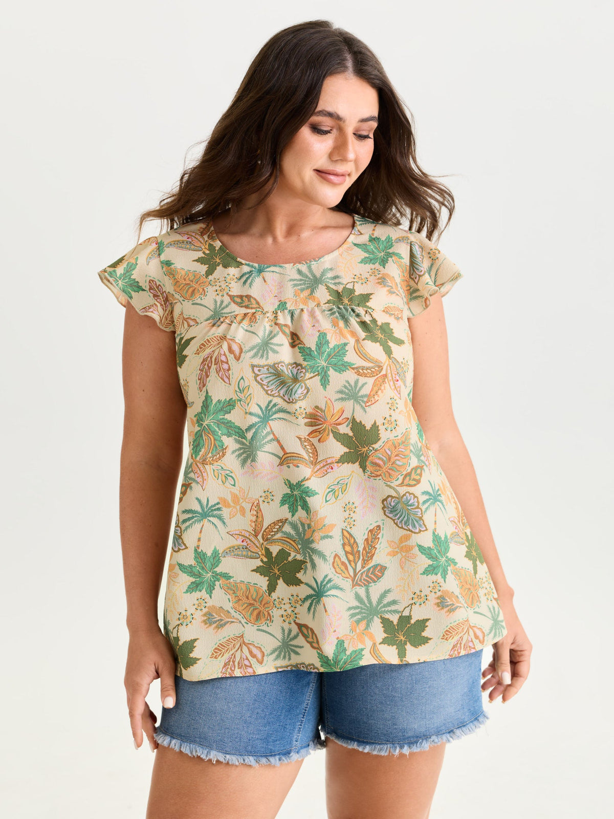 Bright Floral Texture Open-Back Blouse