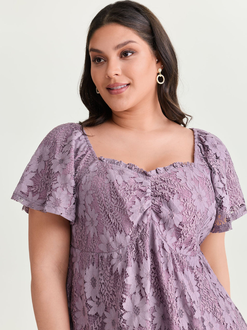 Floral Lace Ruched Fit And Flare Blouse