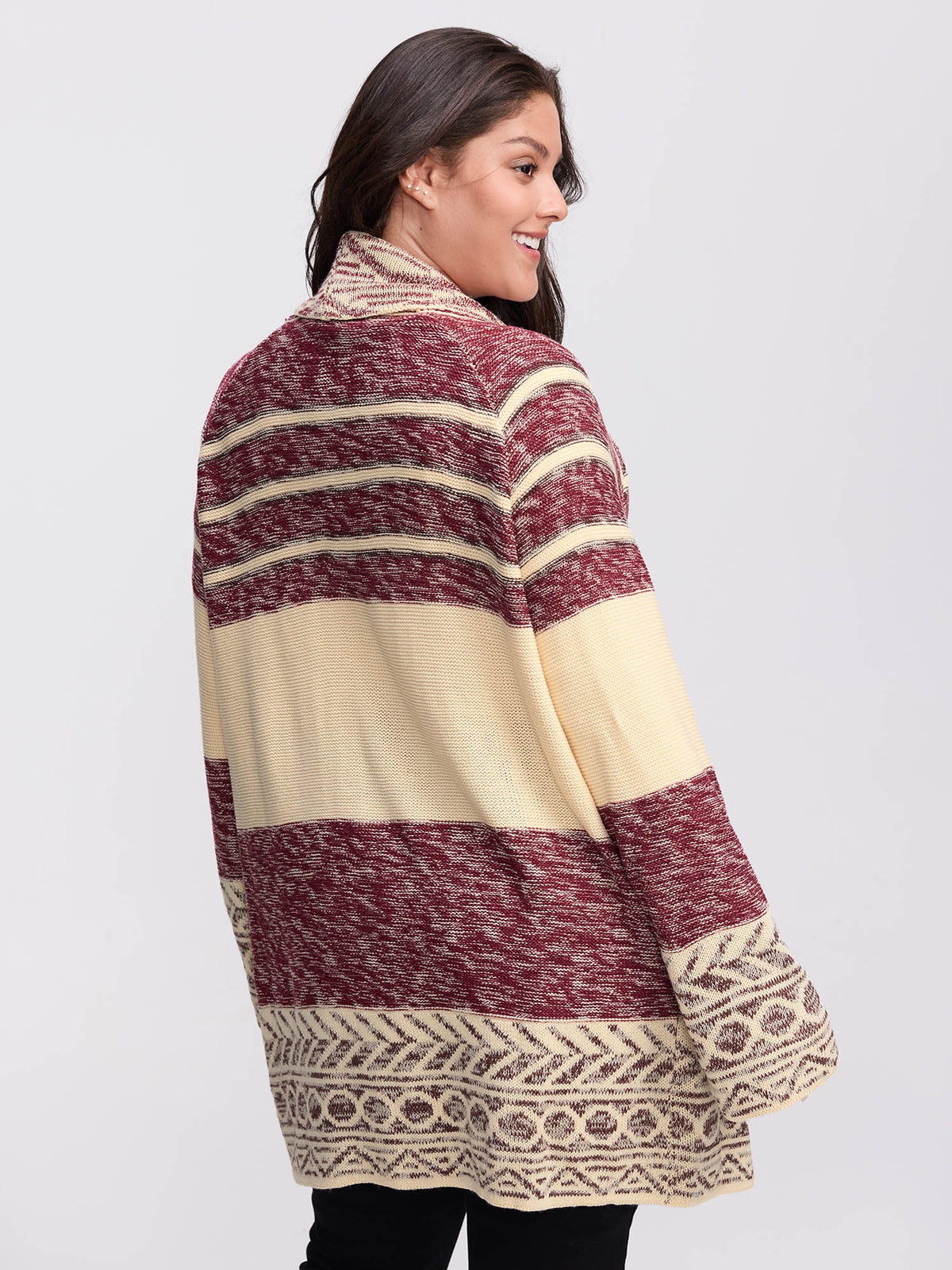 Boho Striped Jacquard Open-Front Knit Cardigan