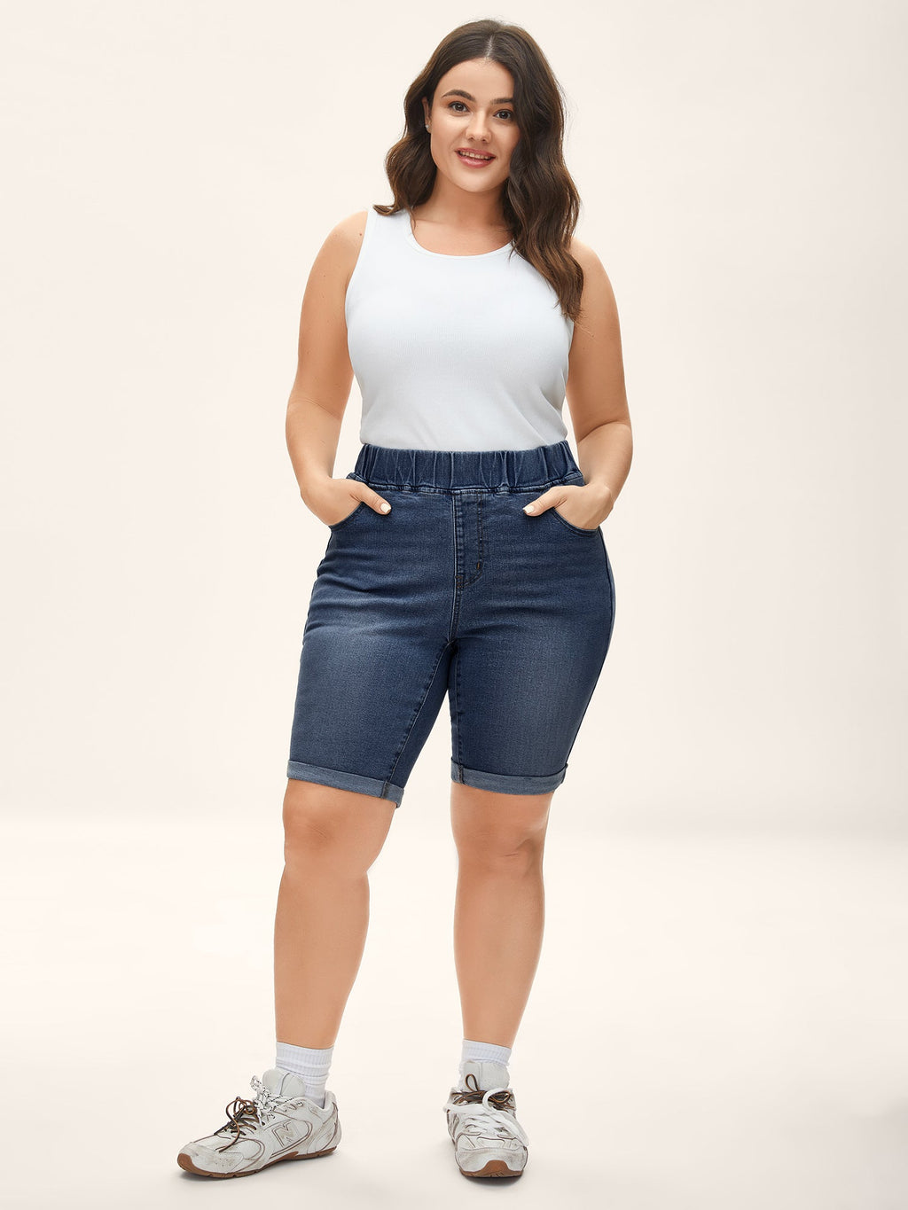 Pull-On Stretchy Skinny-Fit Denim Shorts