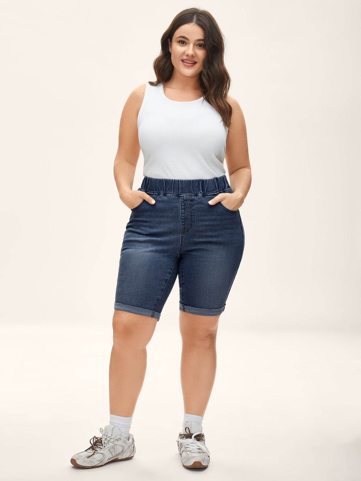 Pull-On Stretchy Skinny-Fit Denim Shorts