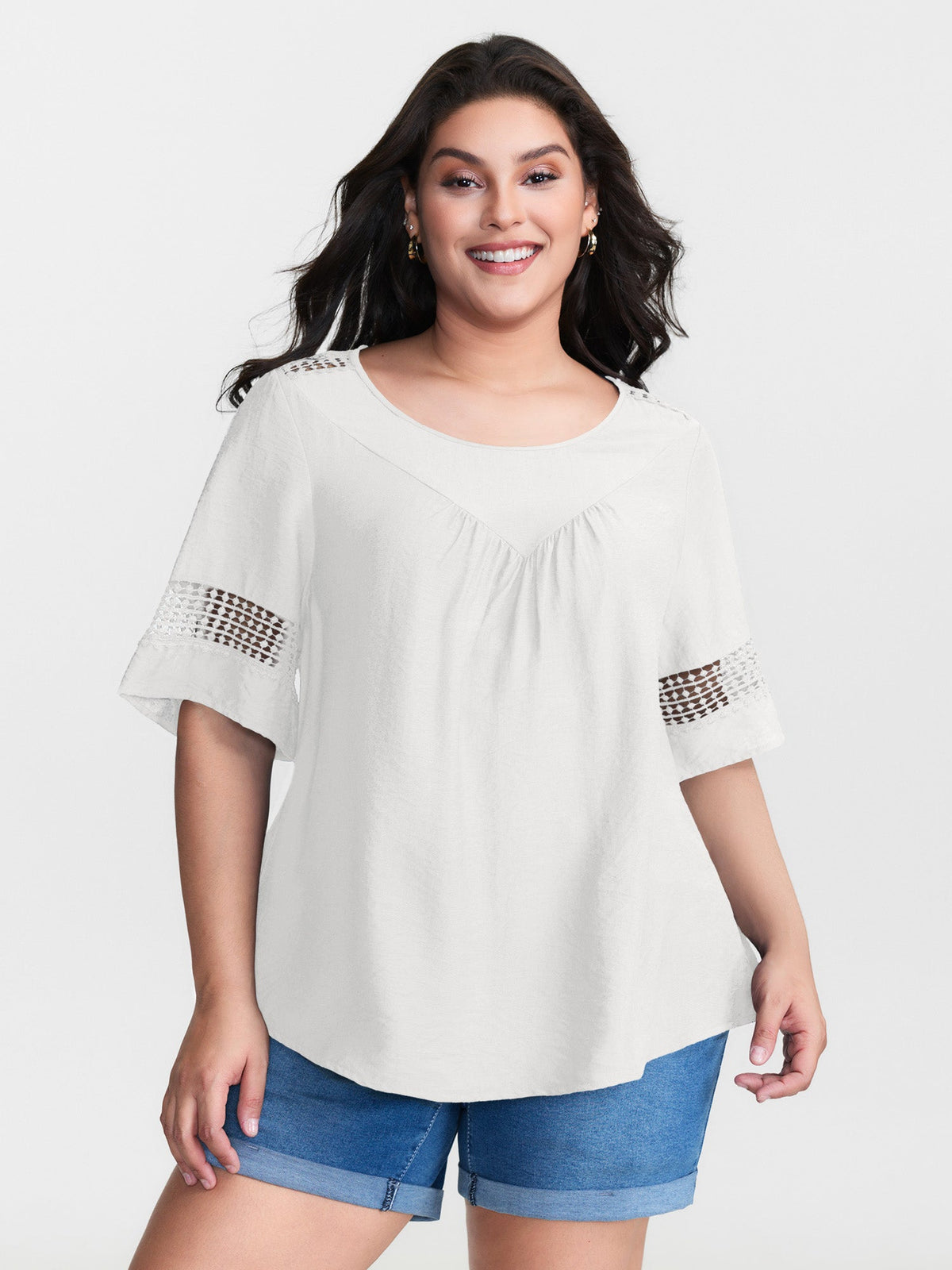 Lace Trim Gathered Front Blouse