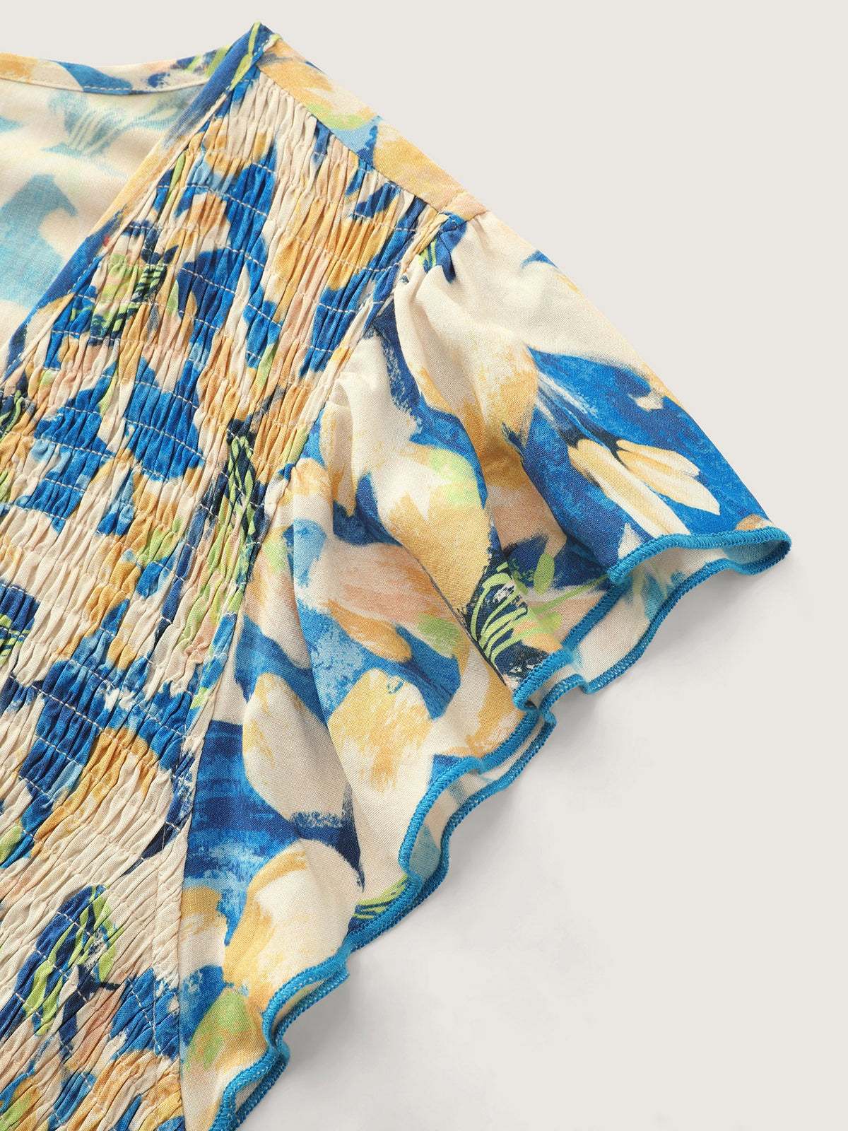 Floral Breeze Shirred V-Neck Maxi Dress