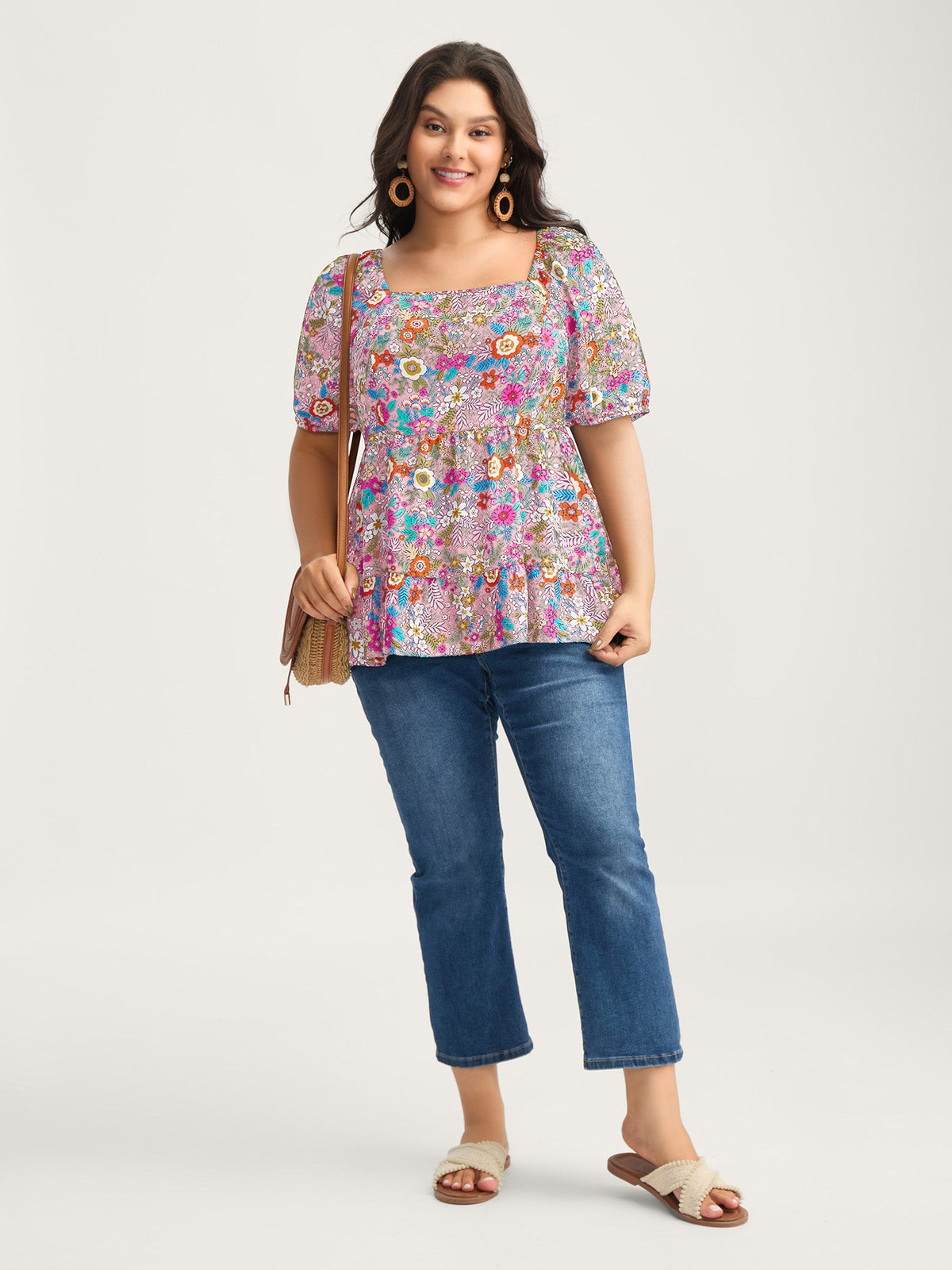 Floral Square Neck Fit and Flare Blouse