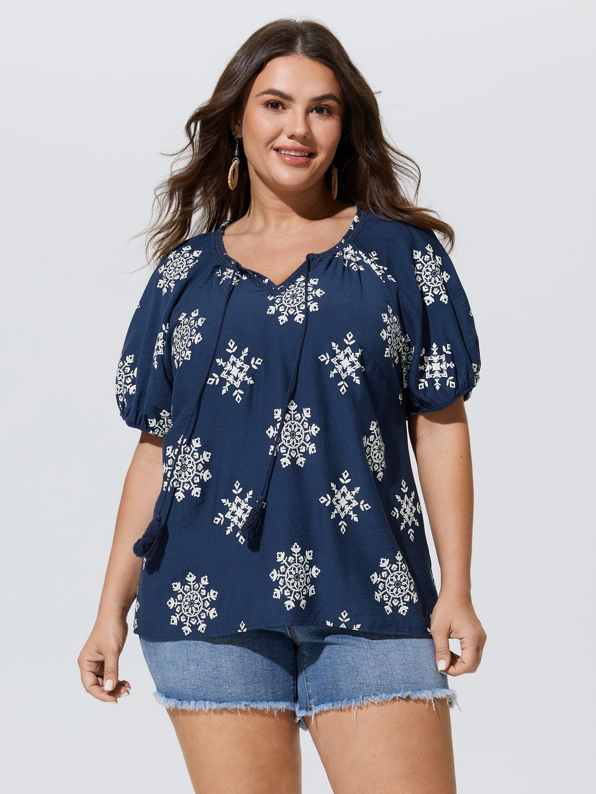Boho Print Puffy Sleeve Blouse
