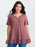 Supersoft Stretchy Ruffled Hemline Button T-Shirt