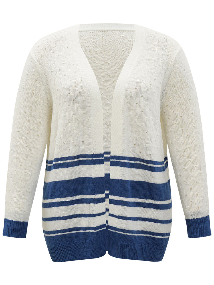 Striped Open Front Contrast Elastic Cuffs Cardigan