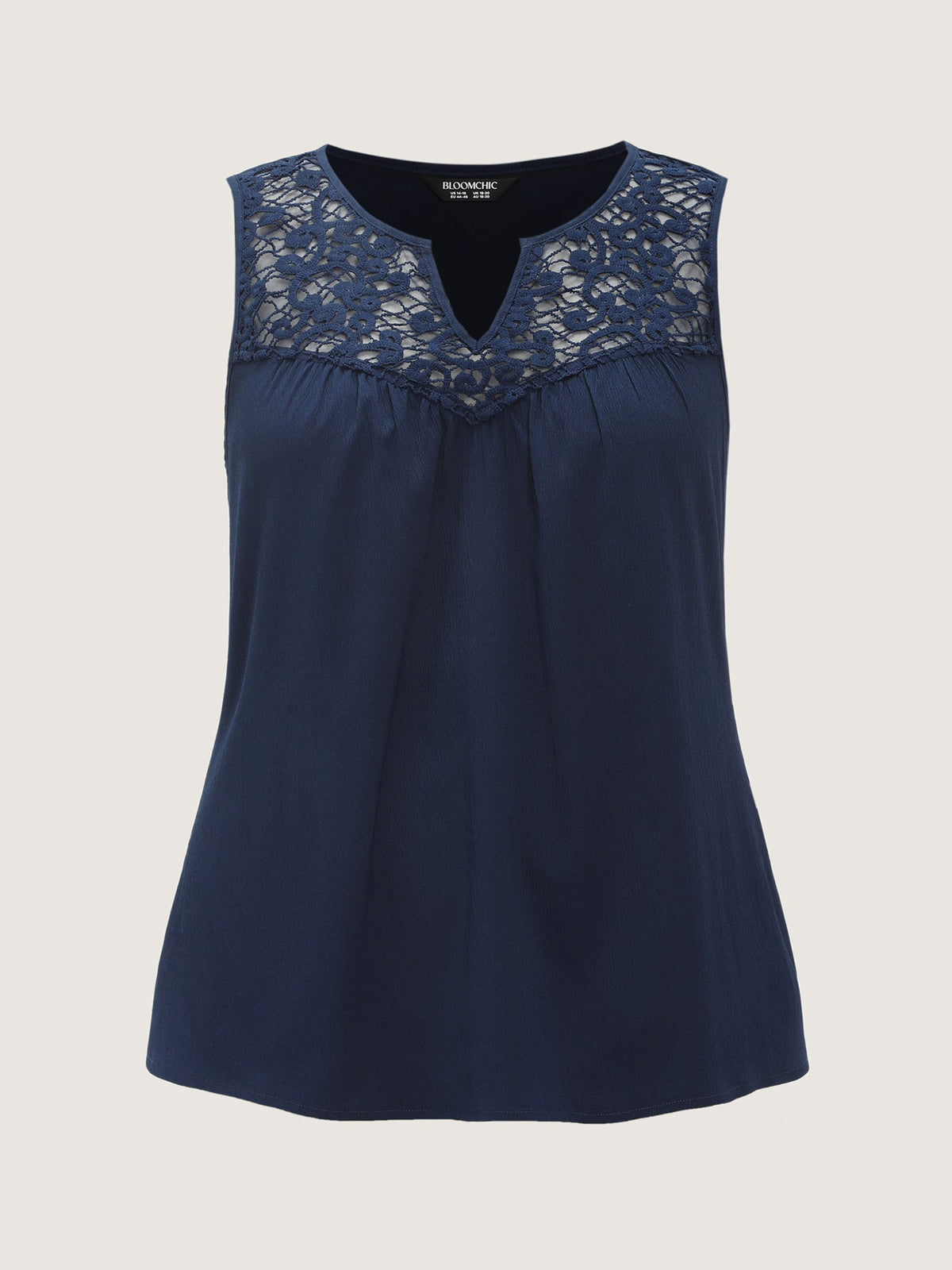 Cut-Out Lace Neckline Pleated Tank Top