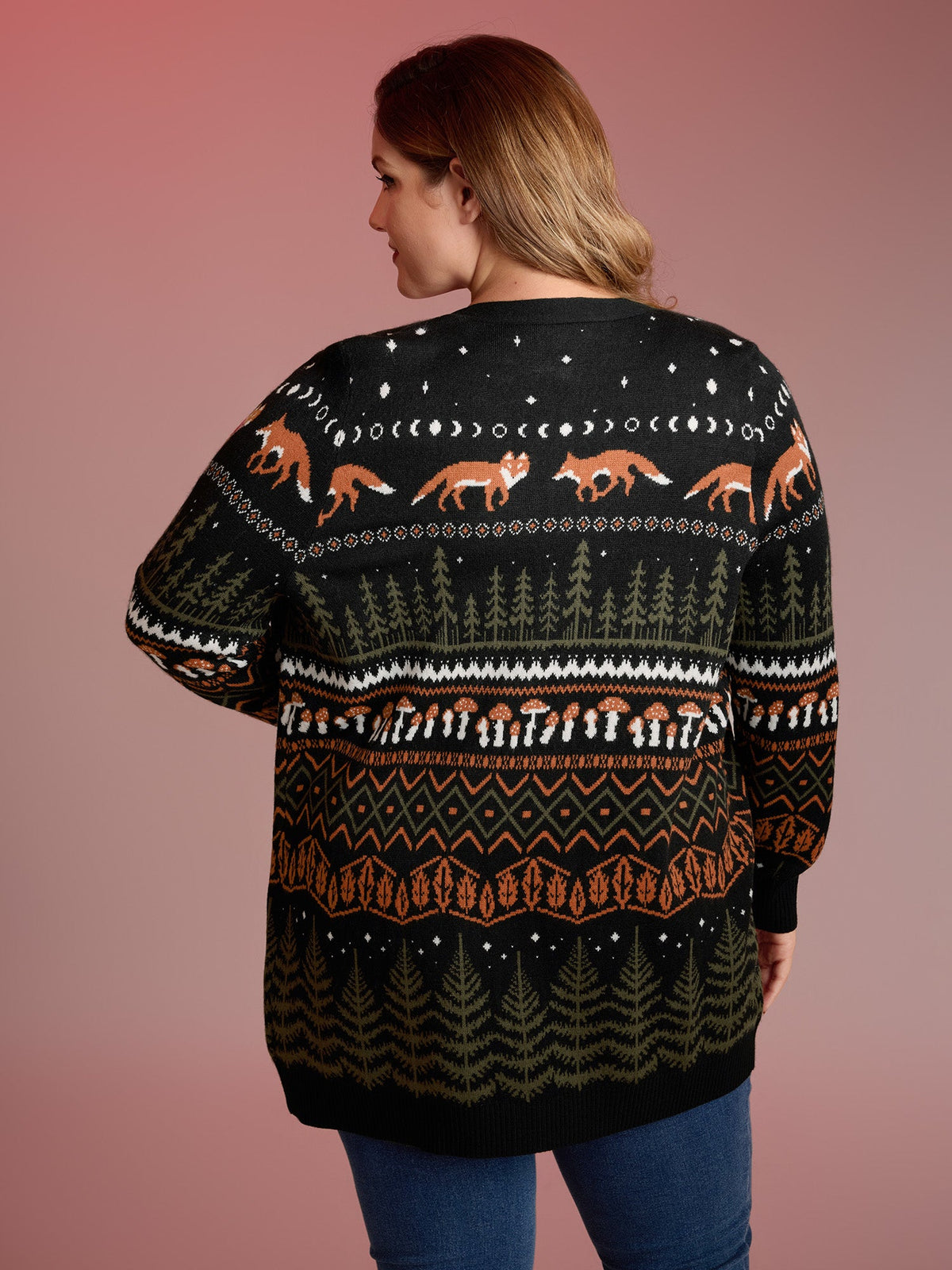 Fox in Forest Contrast Knit Cardigan