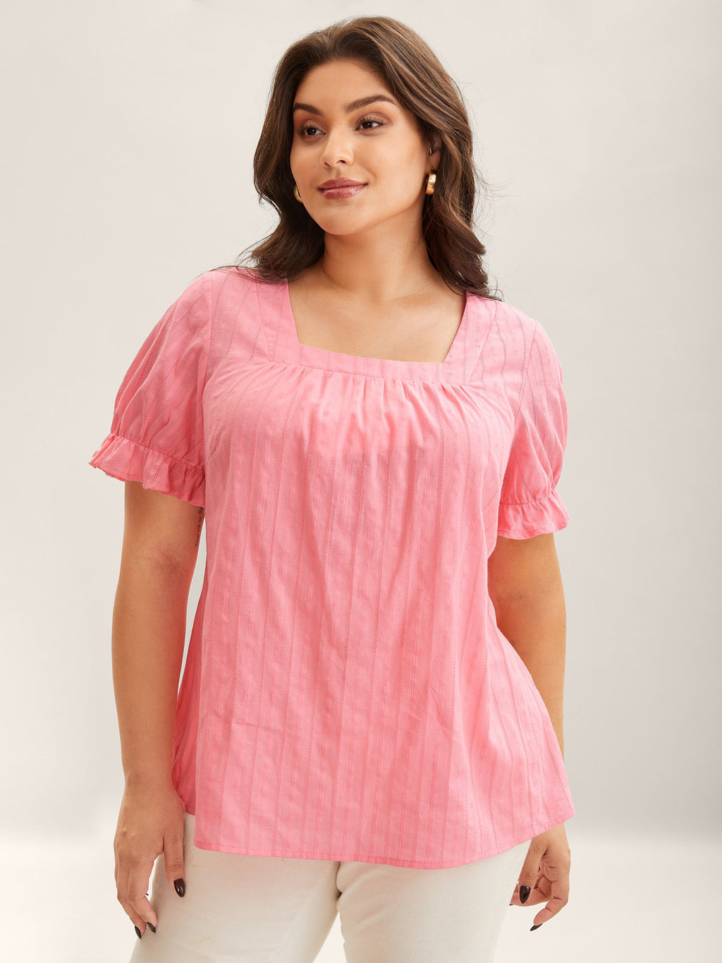 Cotton Square Neck Ruffled Sleeve Blouse