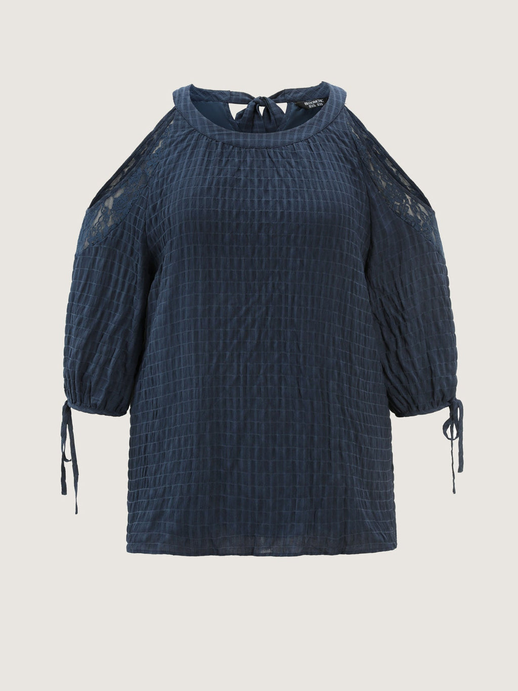 Shoulder Cut-Out Textured Back-Tie Blouse