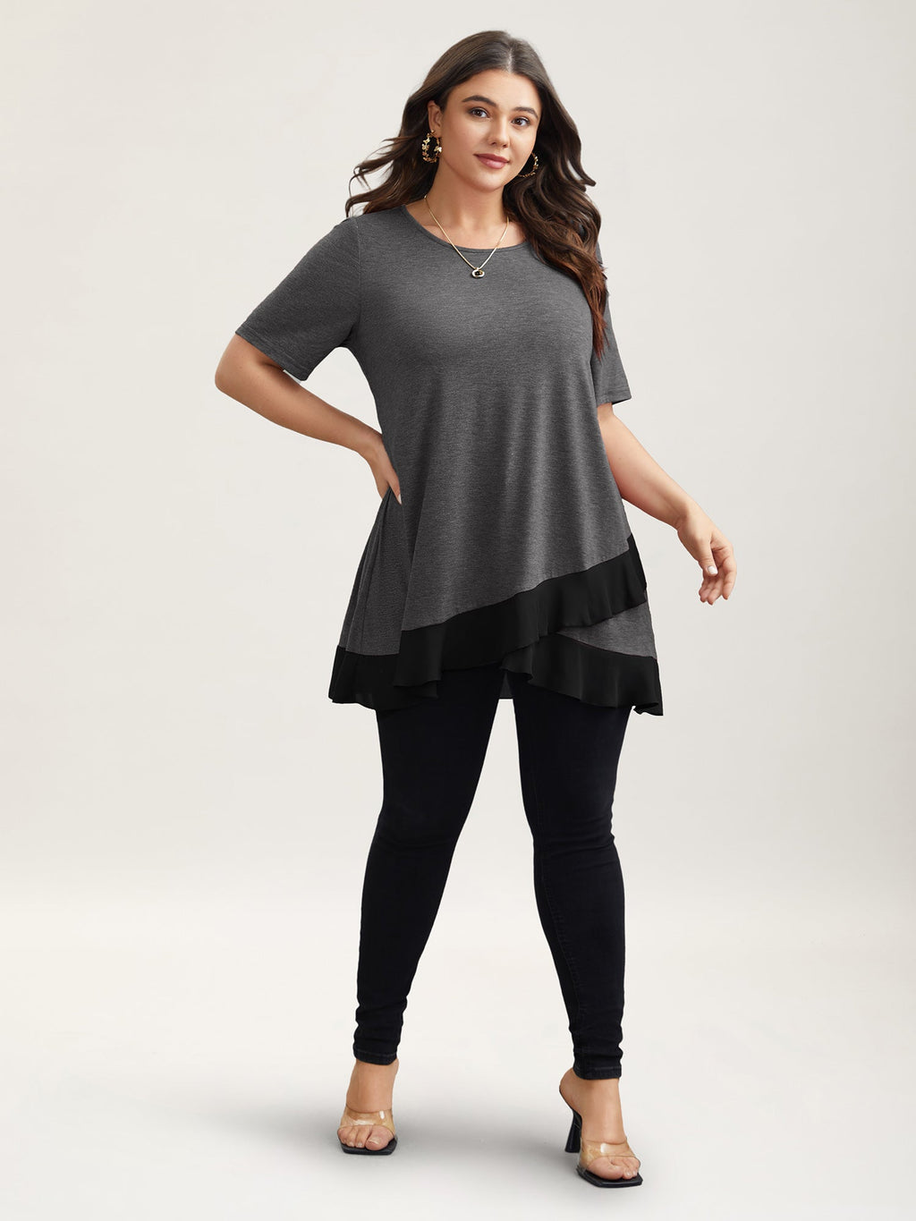 Color Contrast Overlap Hem Flared Top