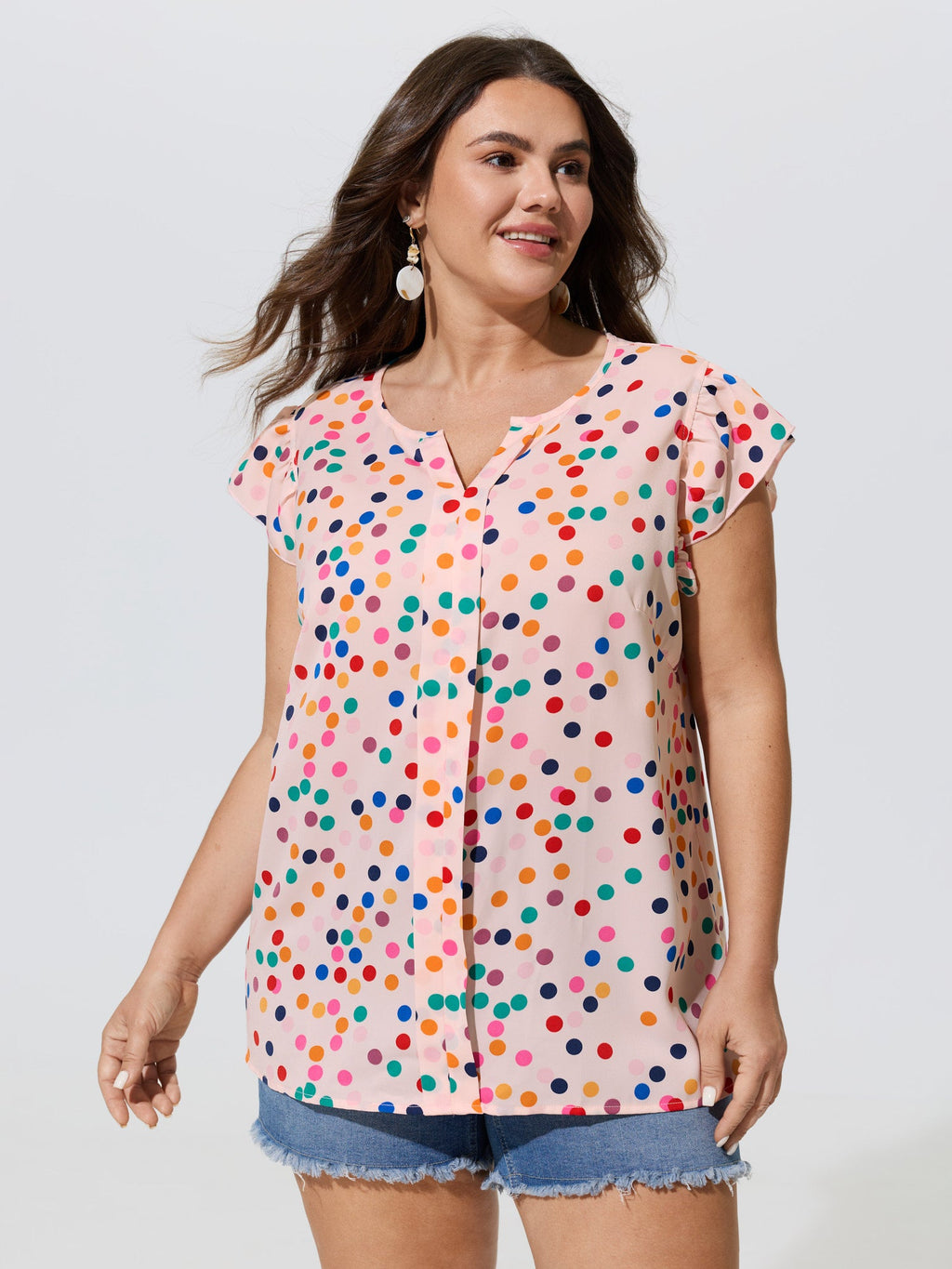 Polka Dot Flutter Sleeve Blouse