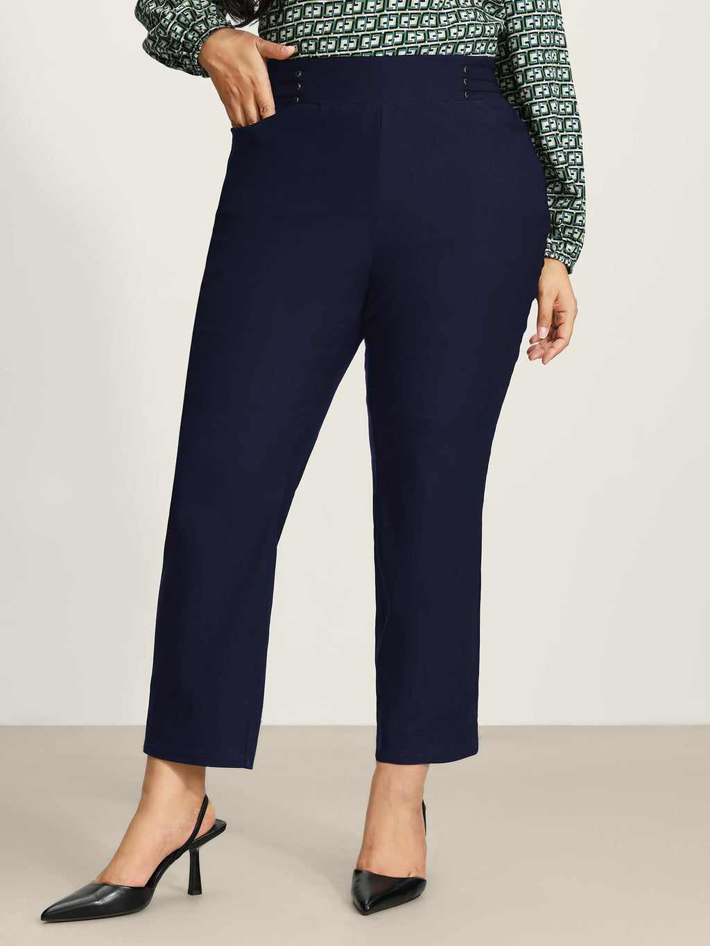 Rivets Wide Waistband Stretchy Pants