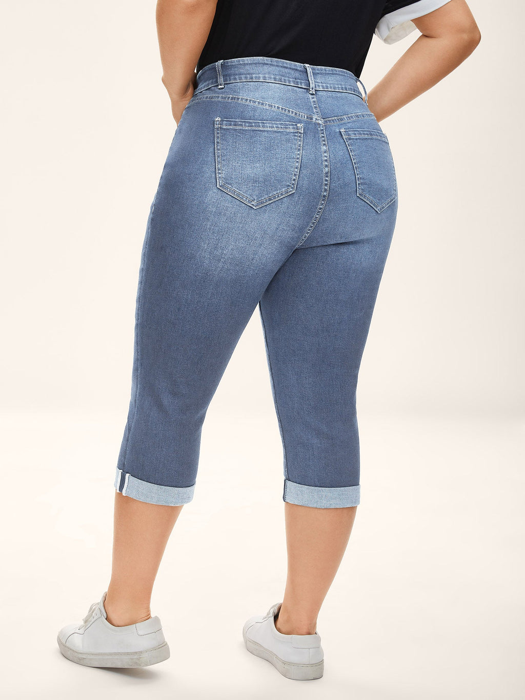 Folded Hem High-Rise Skinny-Fit Capri Jeans