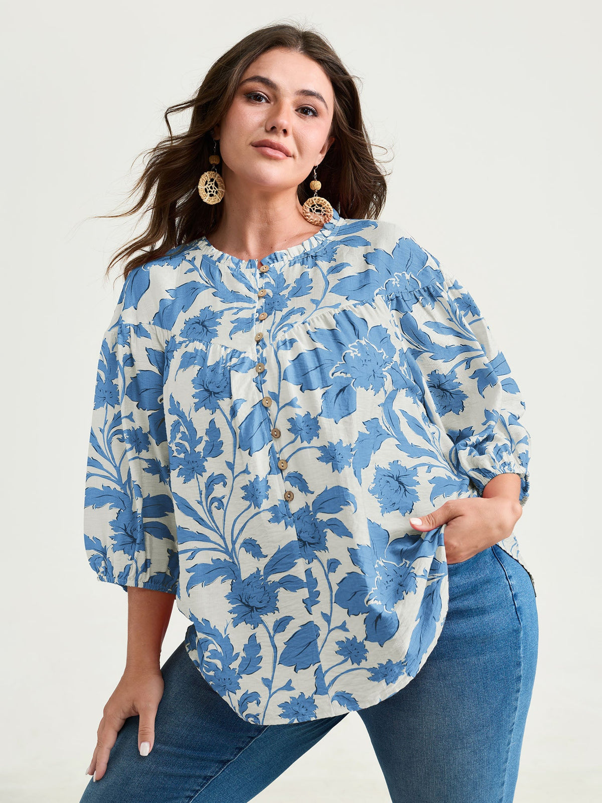 Sweet Floral Print Button Front Blouse