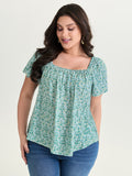 Floral Print Square Neckline Blouse