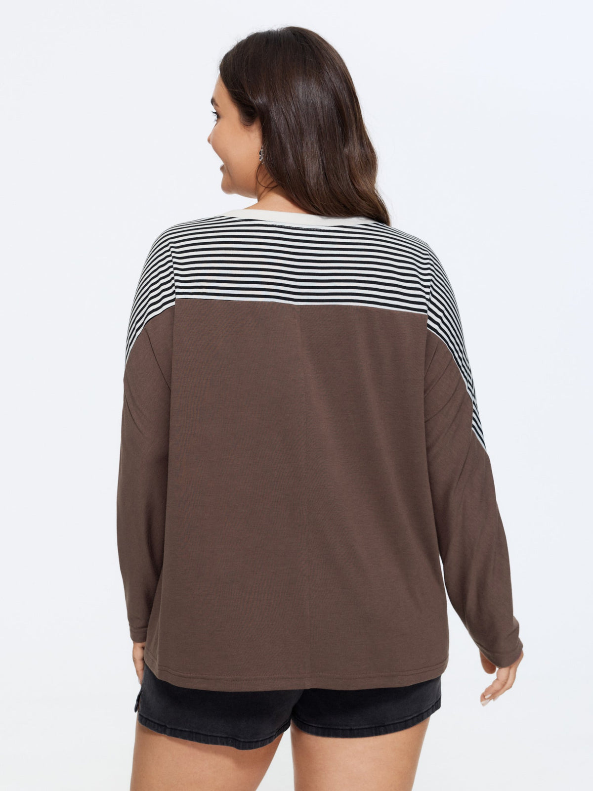 Stretch Crew Neck Color‑Block Stripe T-Shirt