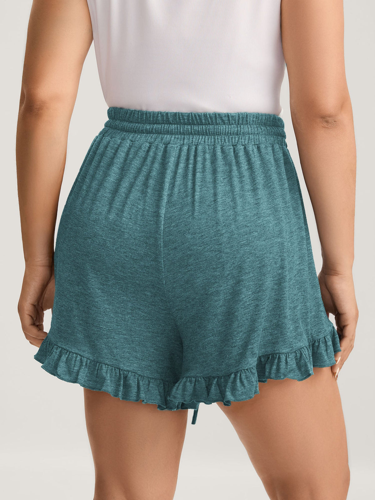 Supersoft Mixed Color Knit Drawstring Ruffled Shorts
