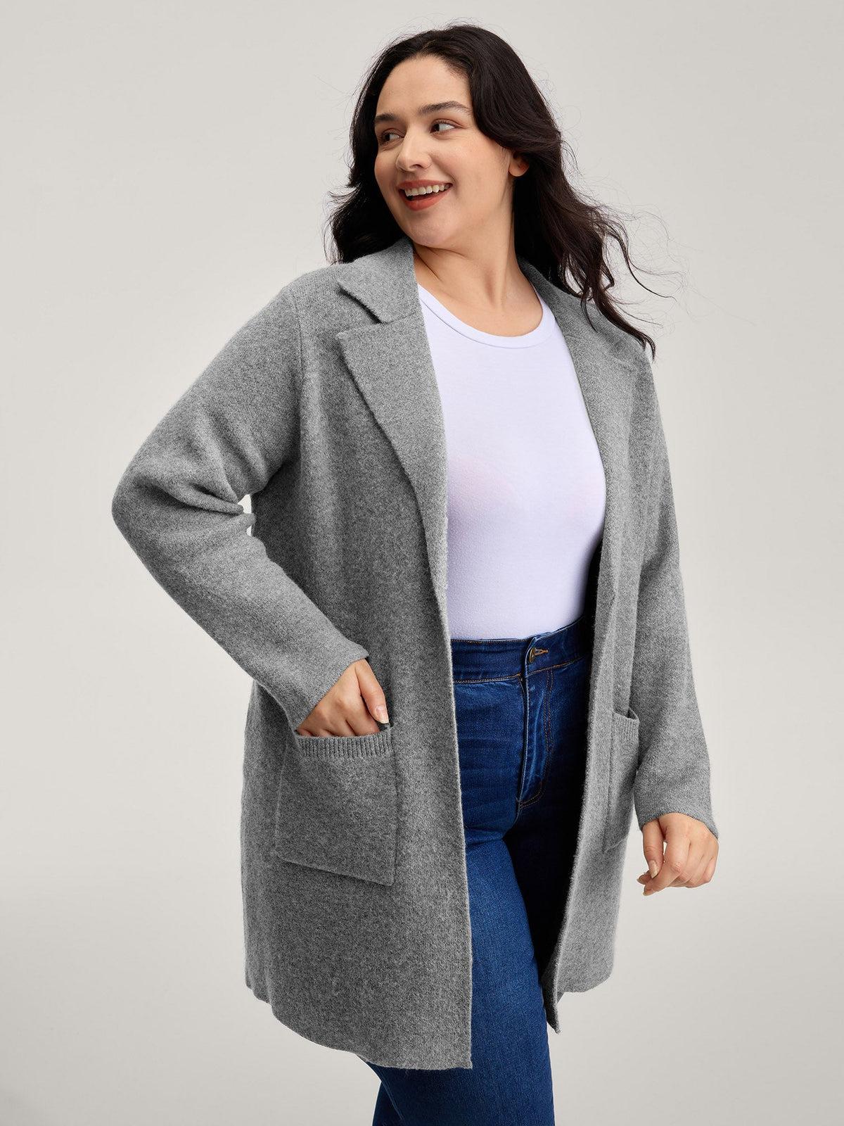 Notched Lapels Slit Back Knit Cardigan