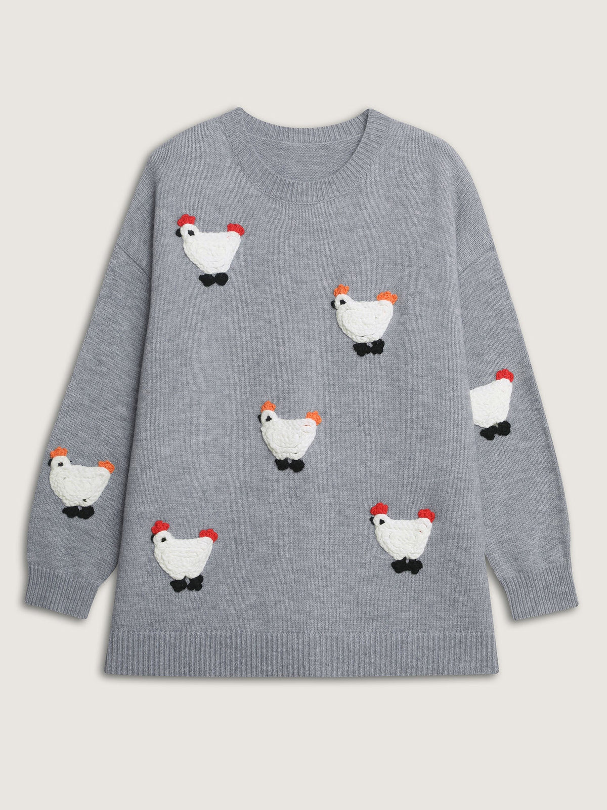 Chicken Embroidered Crew Neck Pullover