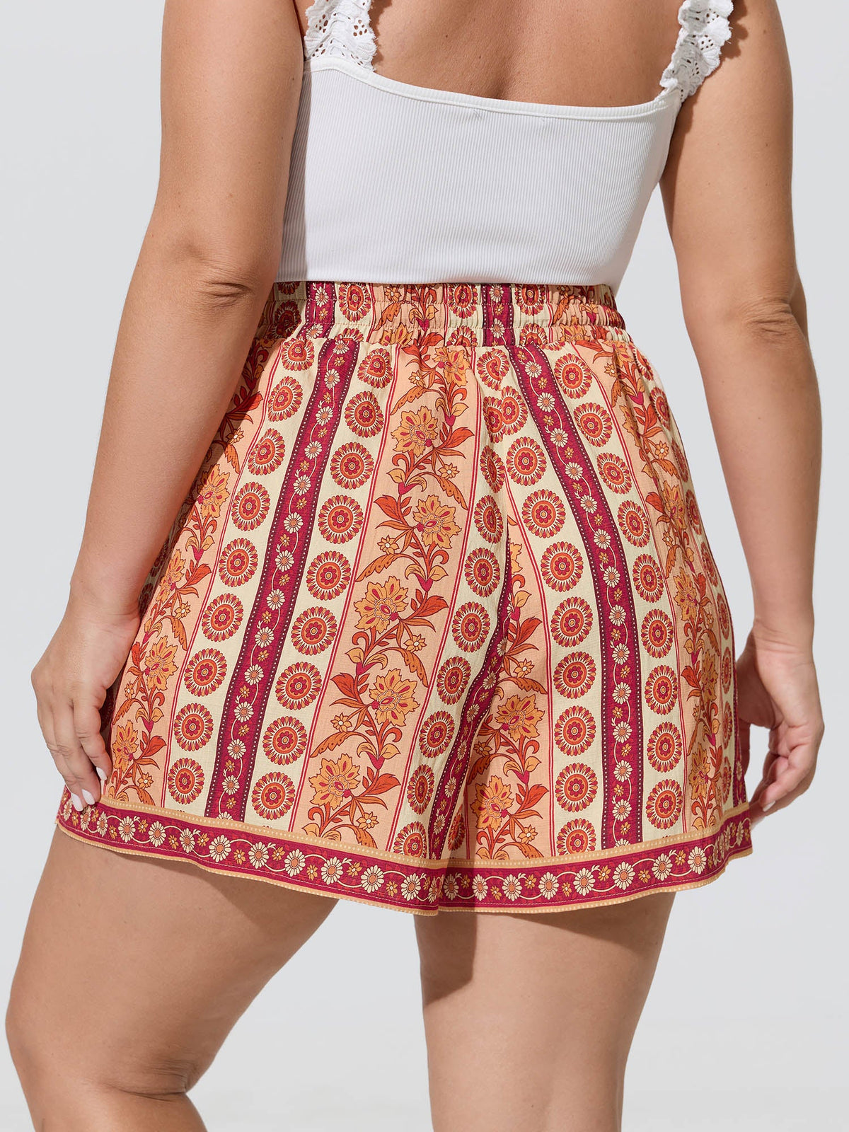 Floral Striped Print Drawstring Shorts