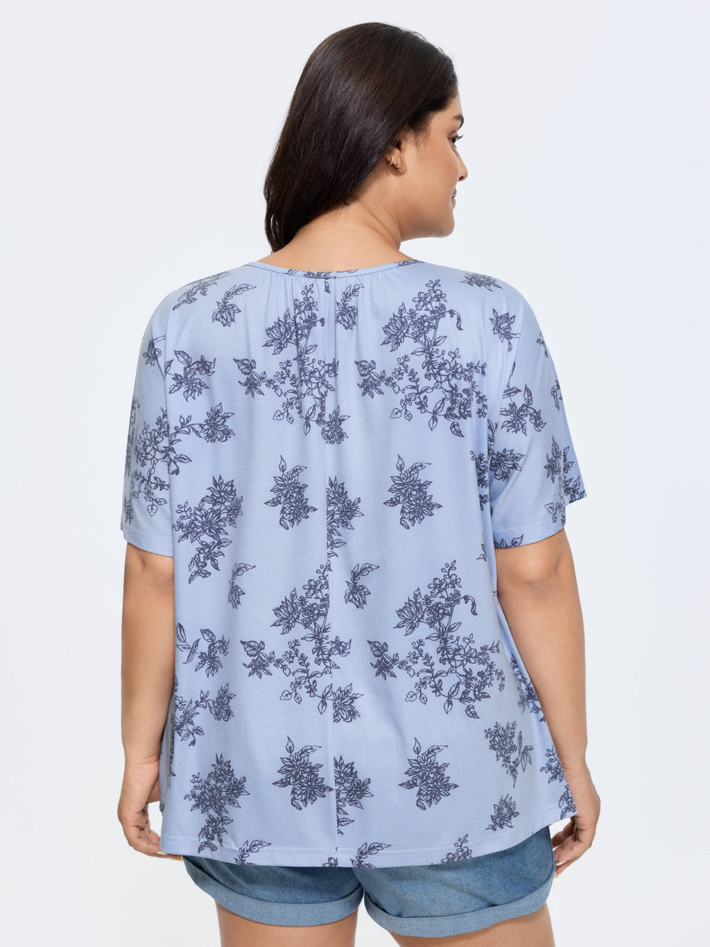 Pleated Plain Half-Sleeve Knit Top