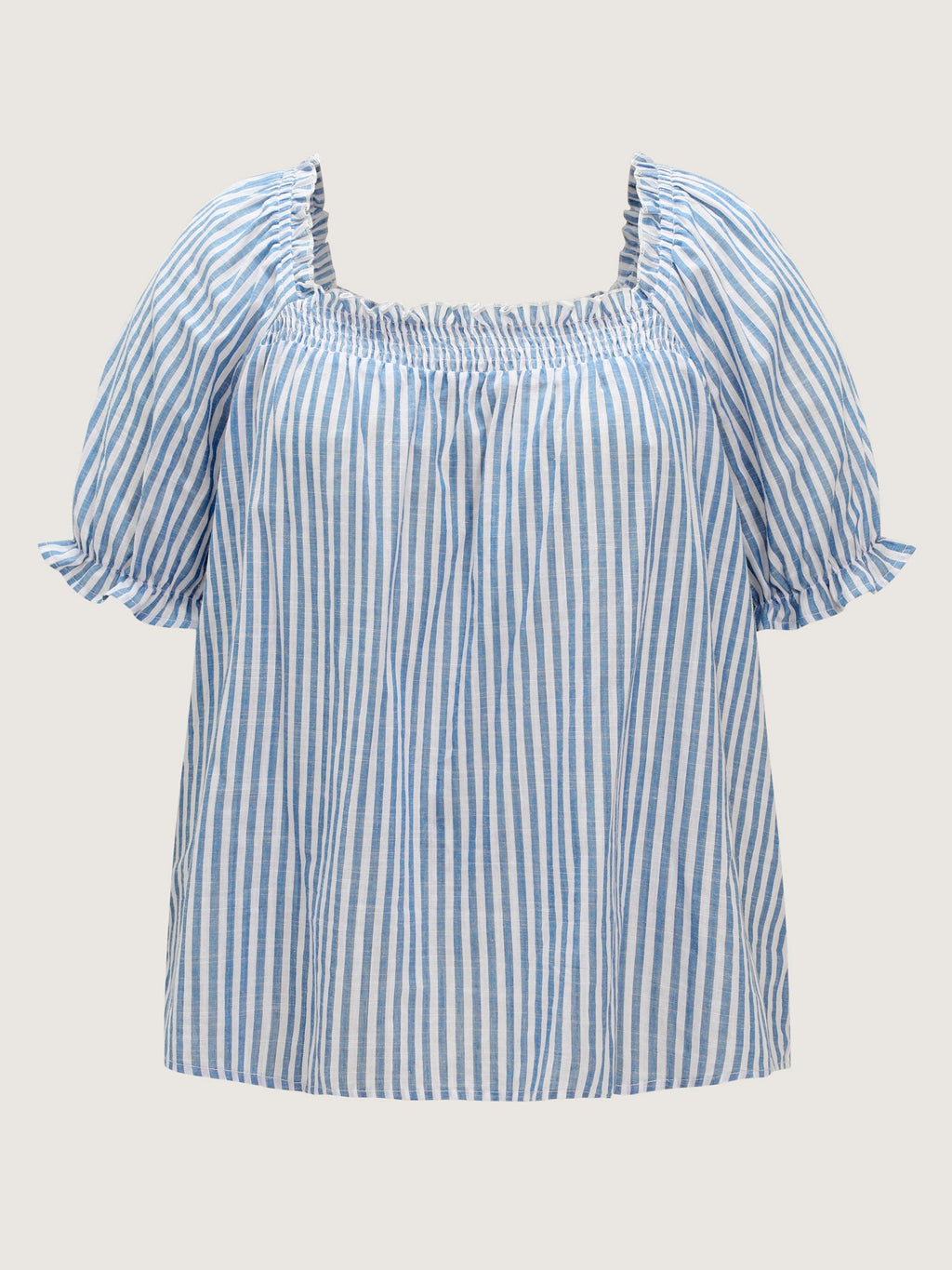 Cotton Striped Shirred Bust-Friendly Neckline Blouse