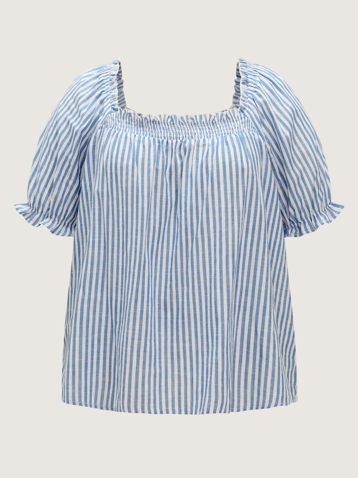 Cotton Striped Shirred Bust-Friendly Neckline Blouse