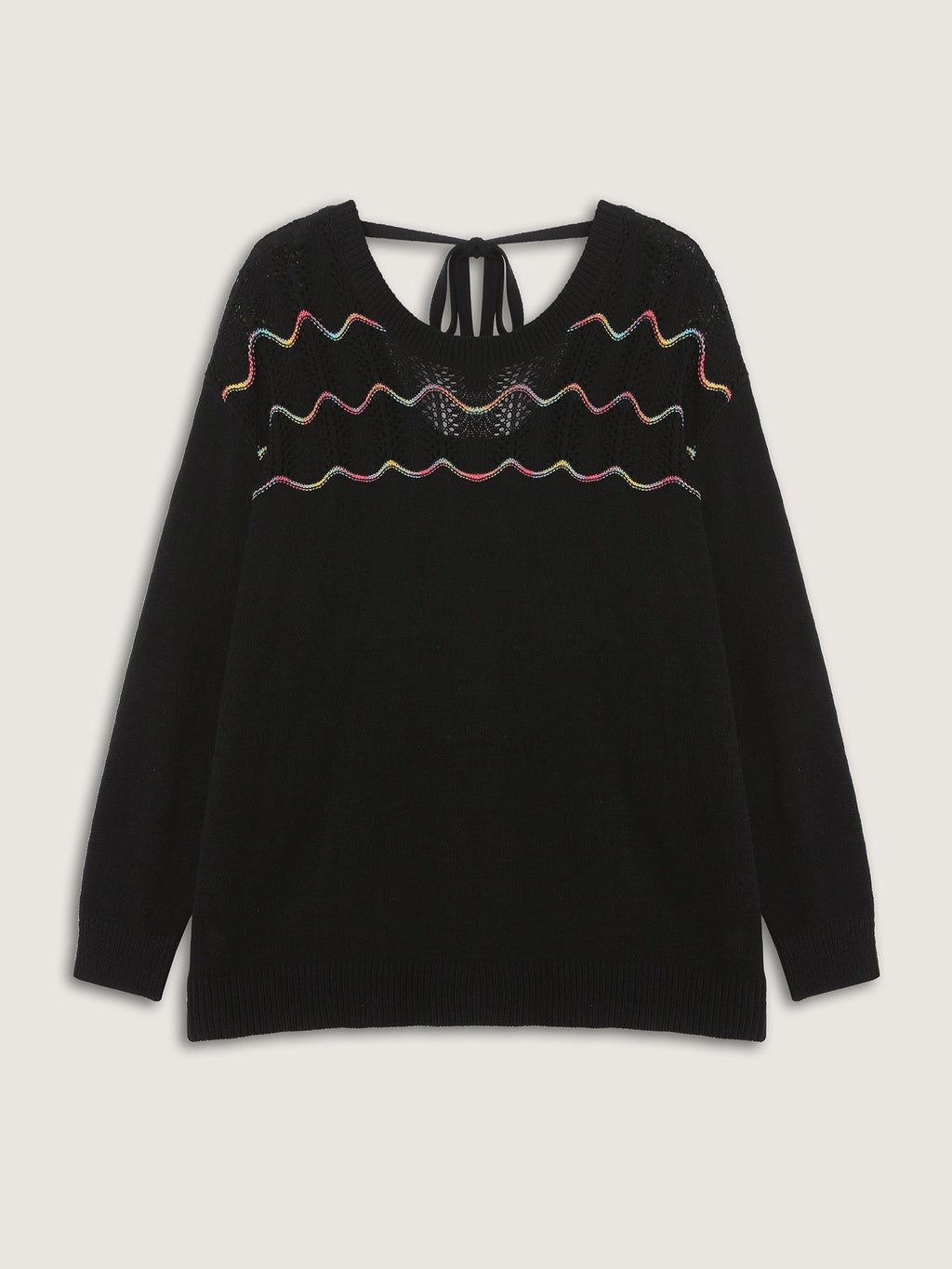 Ripple Textured Sheer Neck Backless Pullover