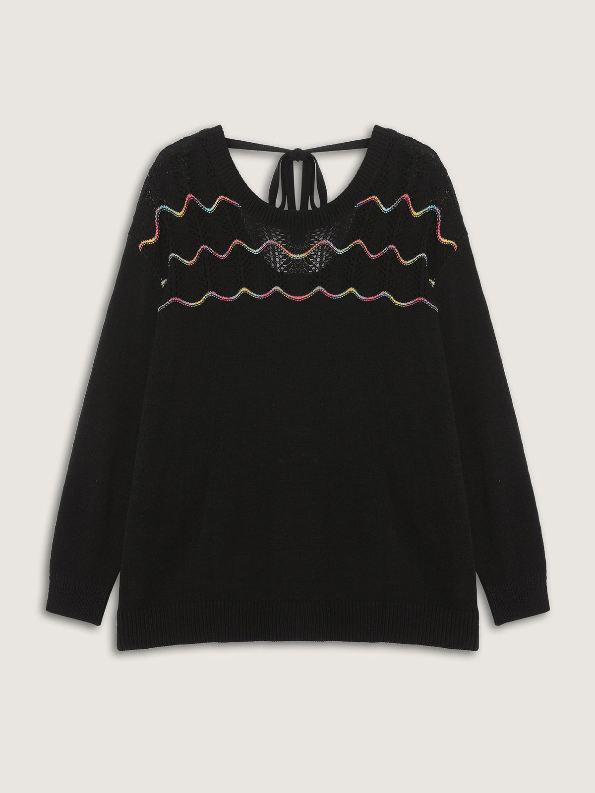 Ripple Textured Sheer Neck Backless Pullover