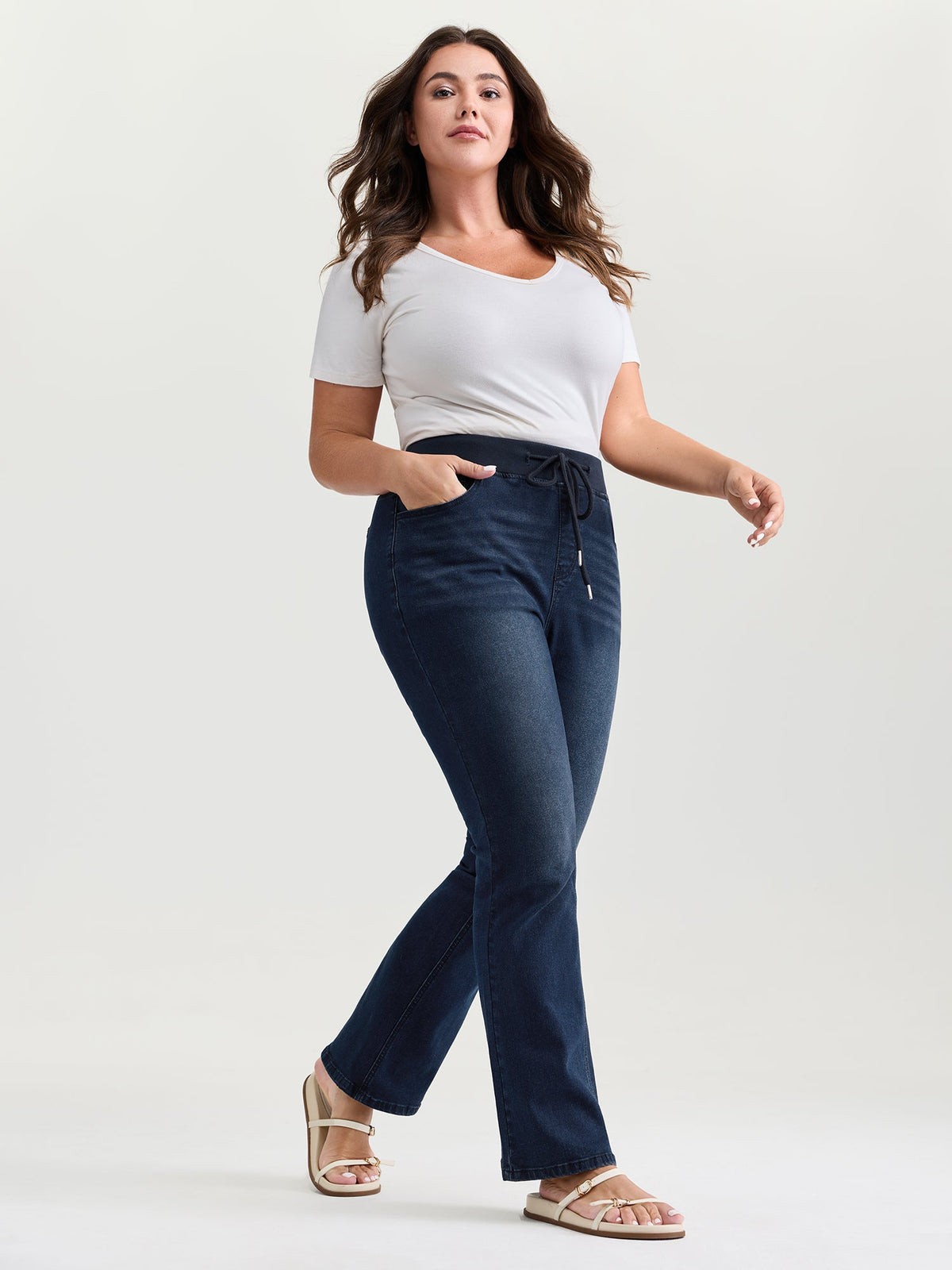 Stretchy Drawstring Waist Bootcut Pants