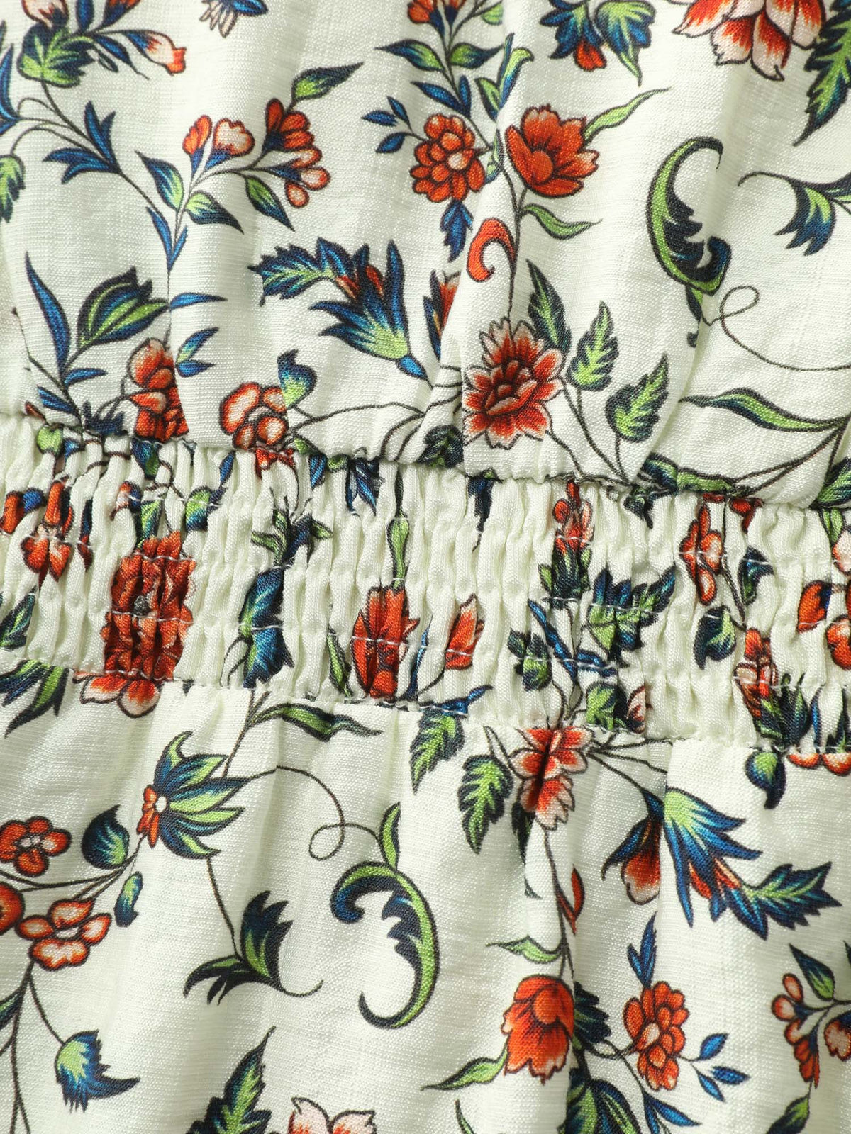 Dense Floral Print Bustier Shirred Waist Blouse
