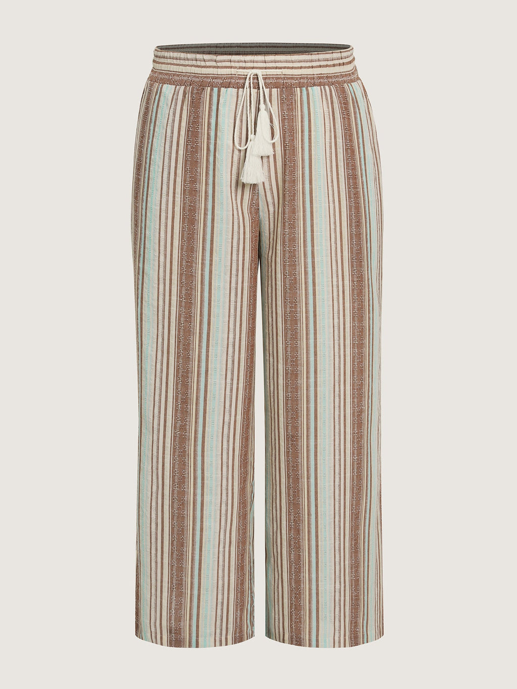 Cotton Striped Drawstring Wide Leg Pants