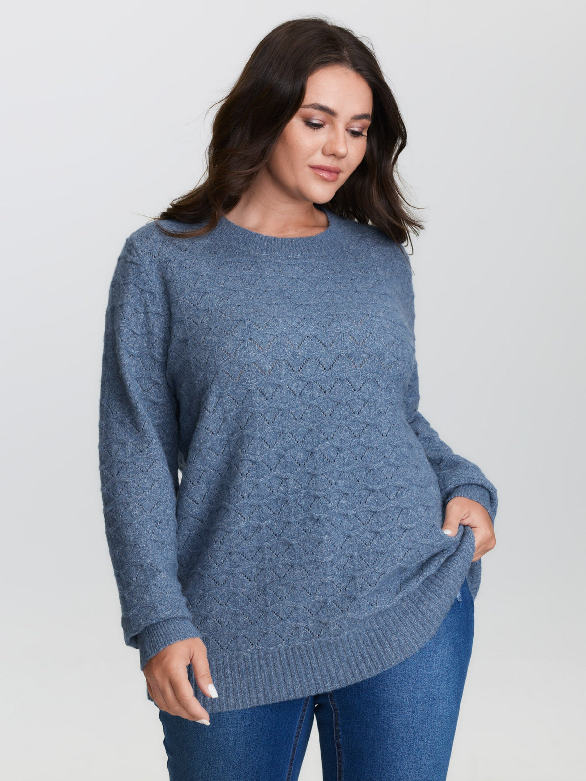 Textured Cut-Out Ribbed Hem Knit Cardigan
