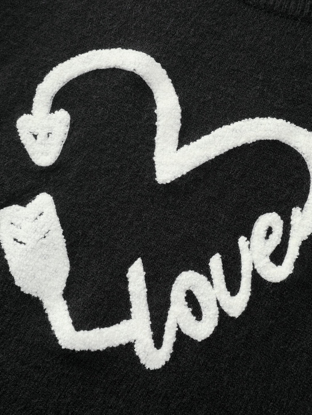 Love Pattern Embroidery Plain Pullover