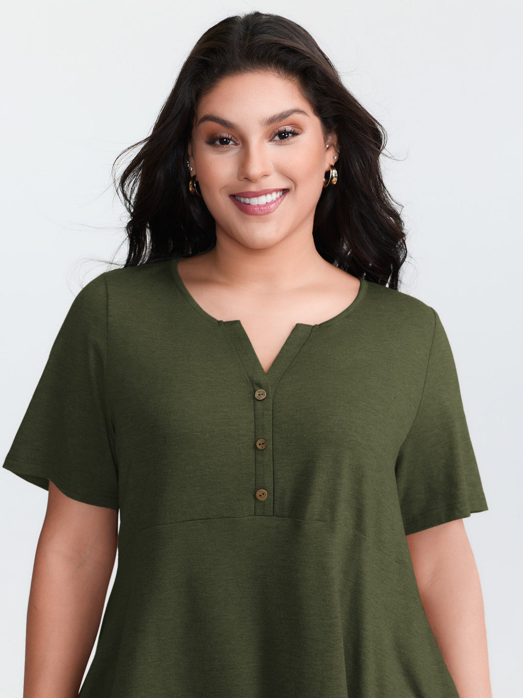 Supersoft Stretchy Ruffled Hemline Button T-Shirt