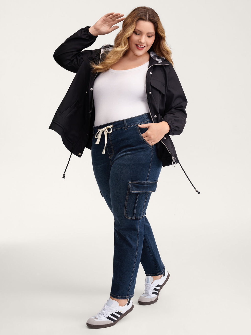 Drawstring Straight-Leg Cargo Jeans