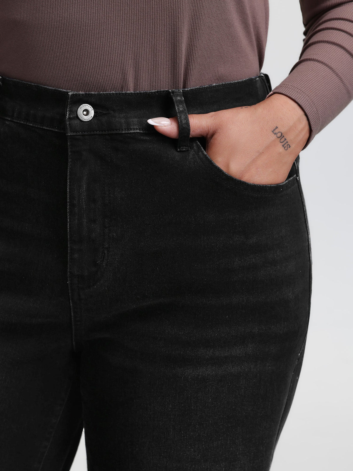 Back Elastic Waist High Rise Wide-Leg Jeans