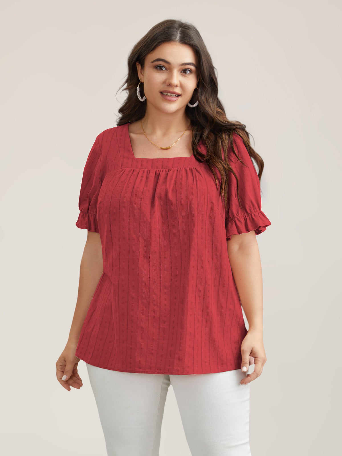 Cotton Square Neck Ruffled Sleeve Blouse