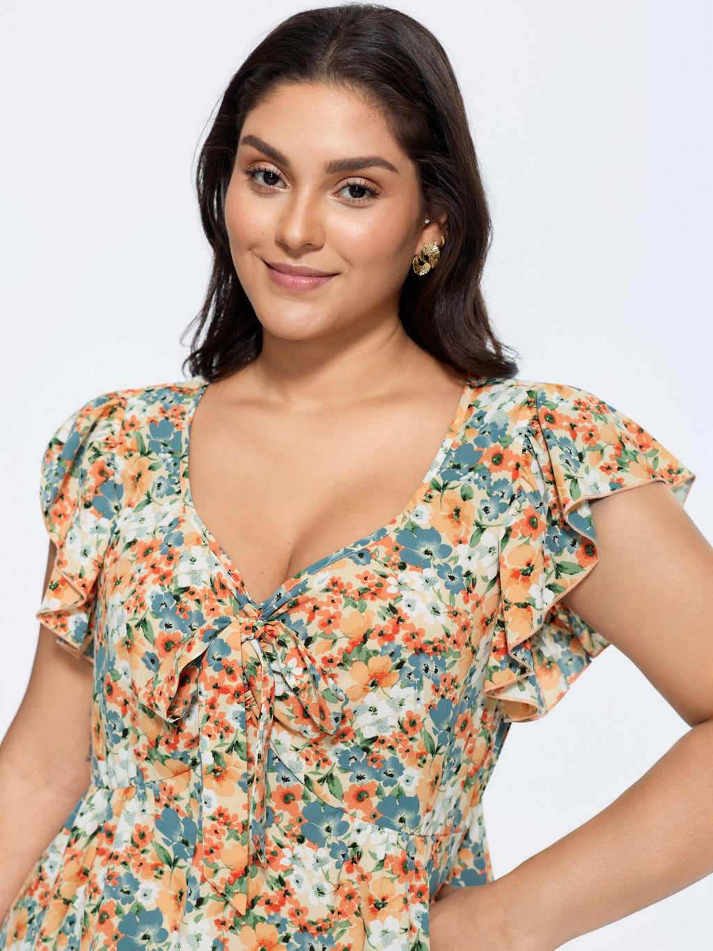 Floral Print Drawstring Neckline Blouse