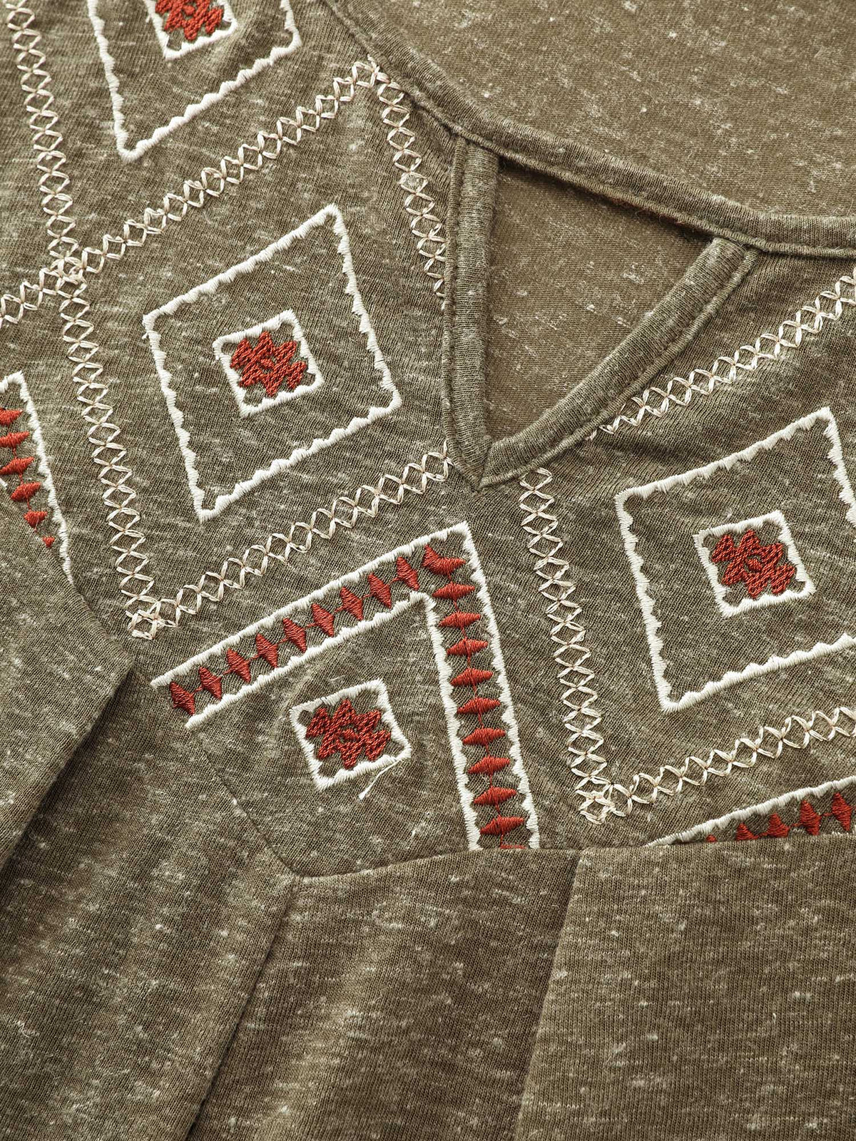 Boho Embroidered Keyhole Neckline Blouse