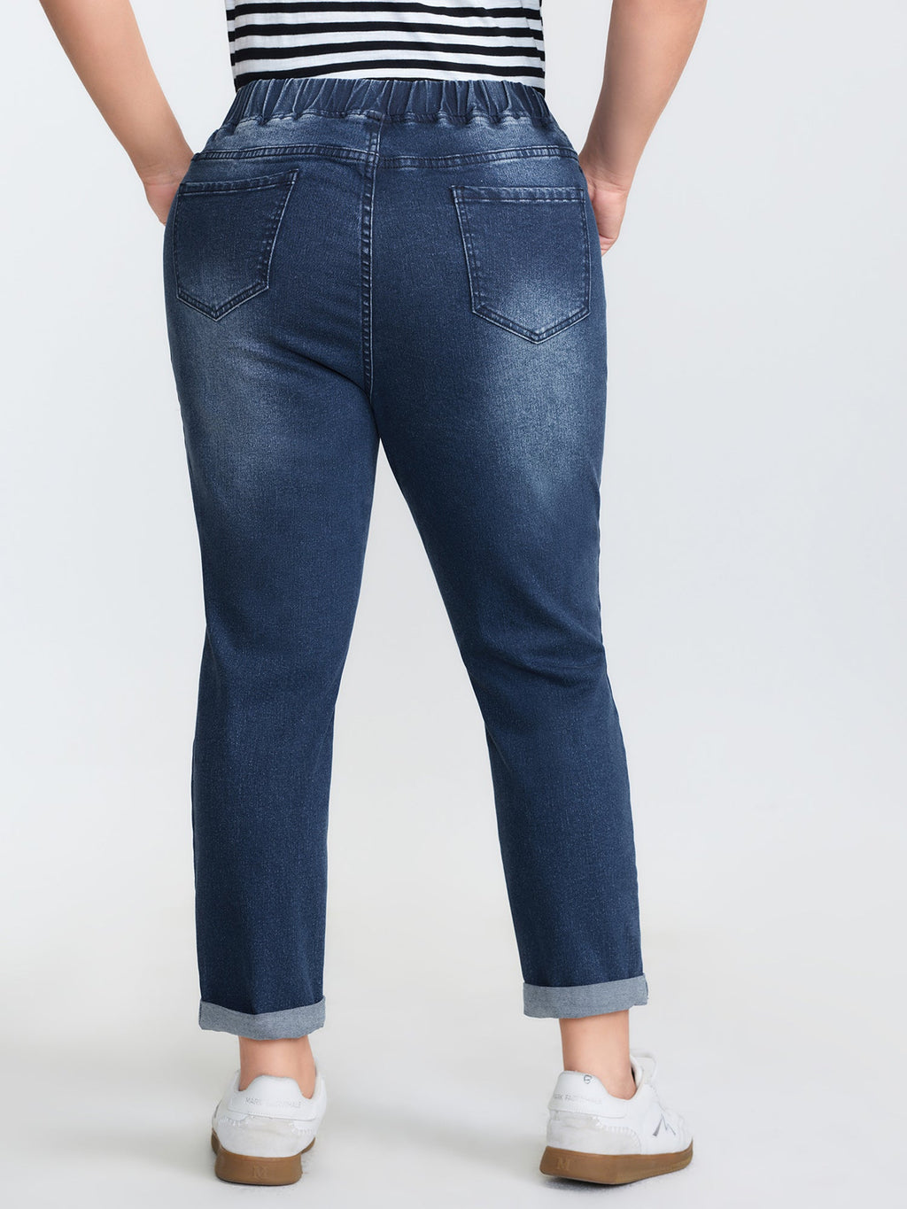 Pull-On Stretchy Waist Ripped Detail Jeans