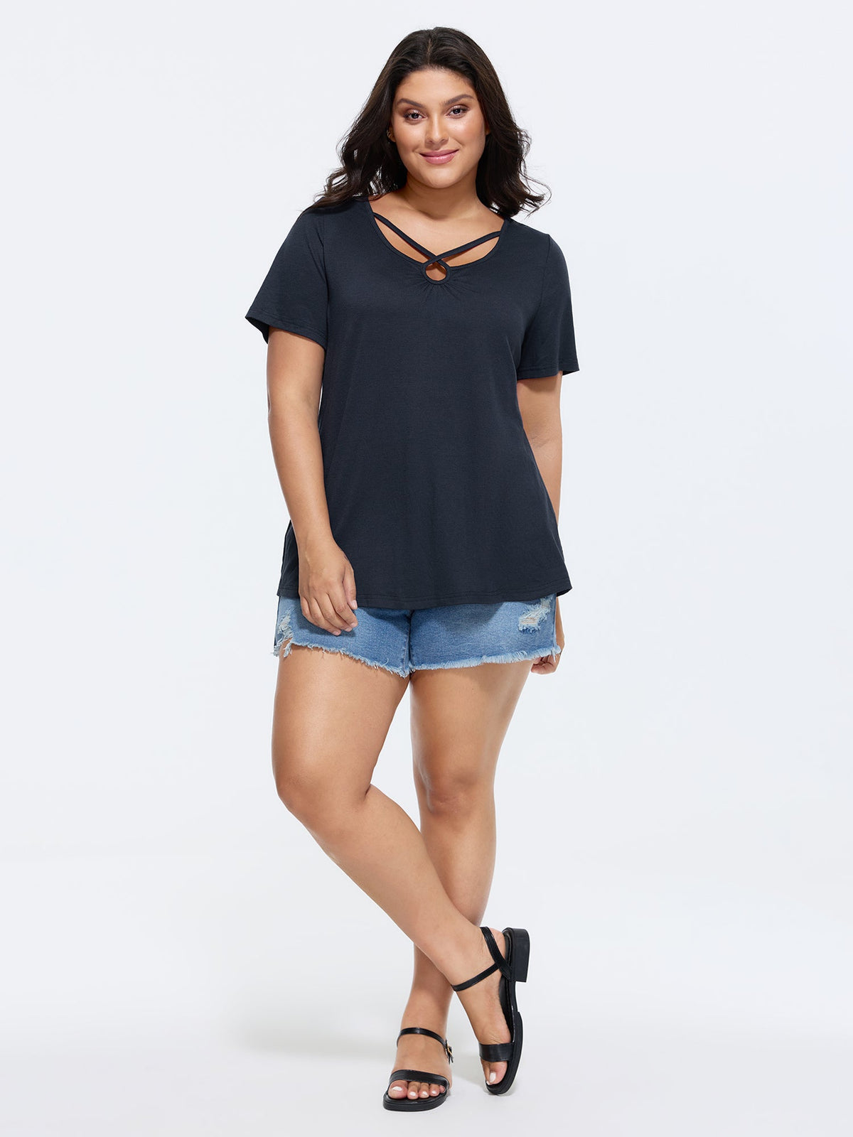 Supersoft Cut-Out Neckline Plain T-Shirt