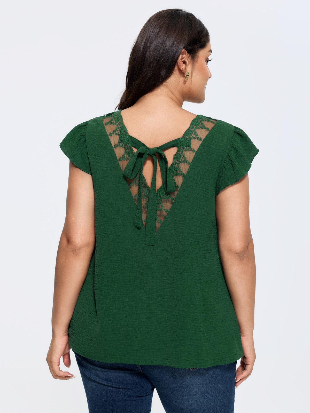Sheer Lace Back-Tie Blouse