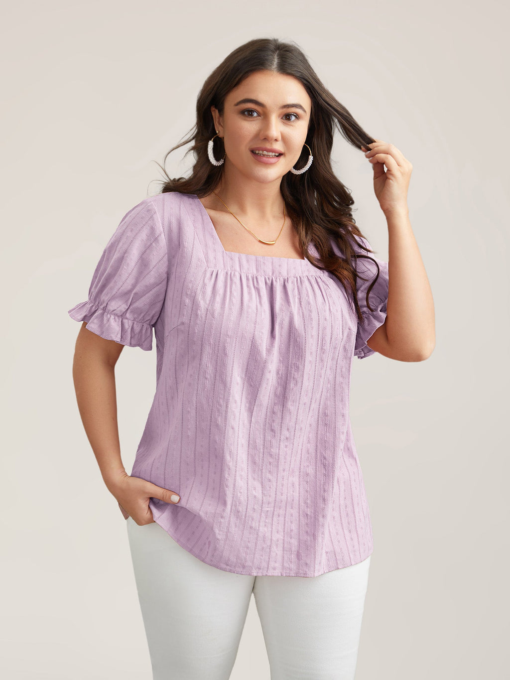 Cotton Square Neck Ruffled Sleeve Blouse
