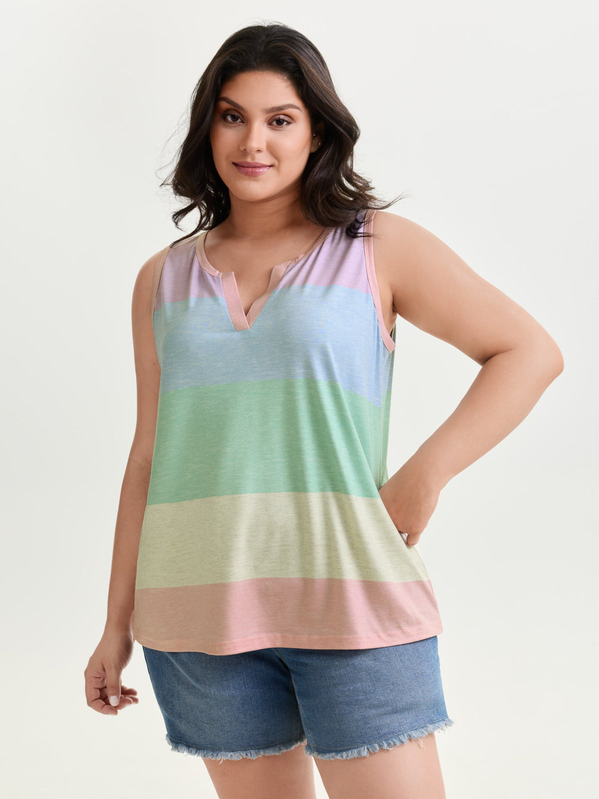 Multi-Color Stripes Off-Sleeves Vest