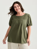 Pure Cotton Pleated Puffy Sleeve Blouse